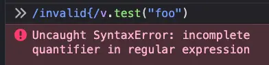 Lone "{" is invalid regexp with "v" flag